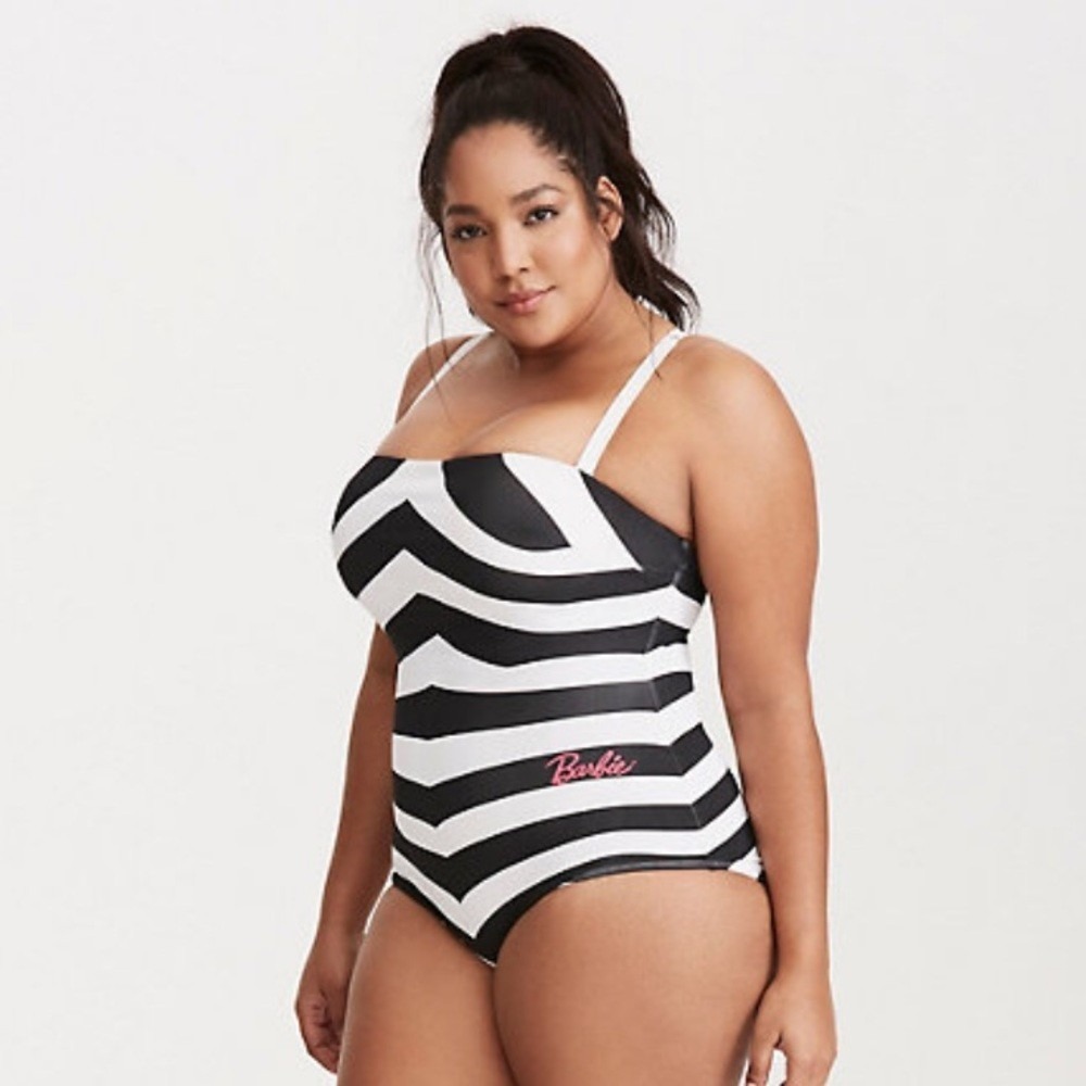 Torrid x Barbie One Piece Swimsuit 4X Black White‎ Chevron Stripe Retro NWT